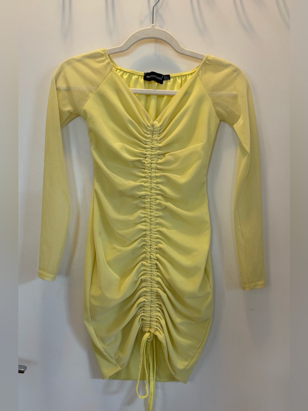 PrettyLittleThing Lemon Yellow Ruched Front Mini Dress